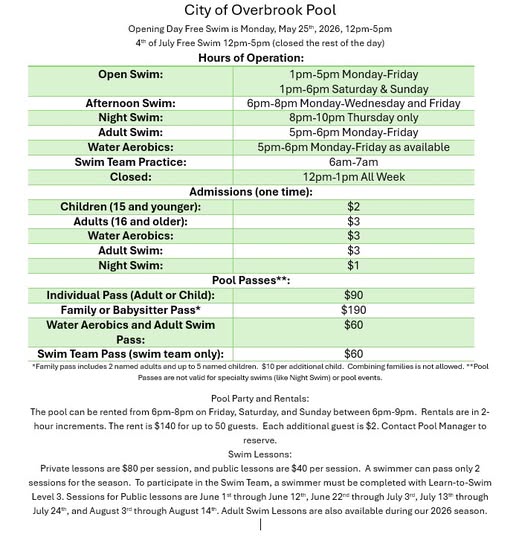 Overbrook Pool Hours and Prices