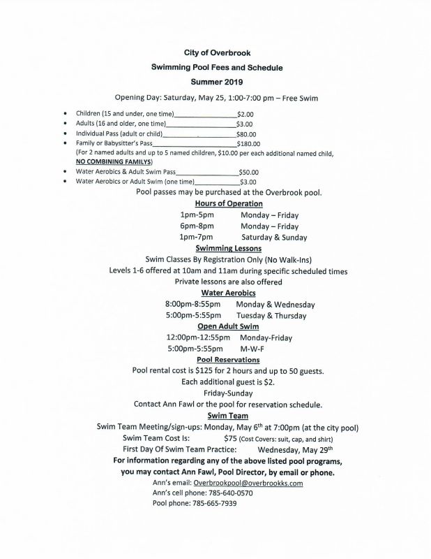 Pool Fee and Schedule